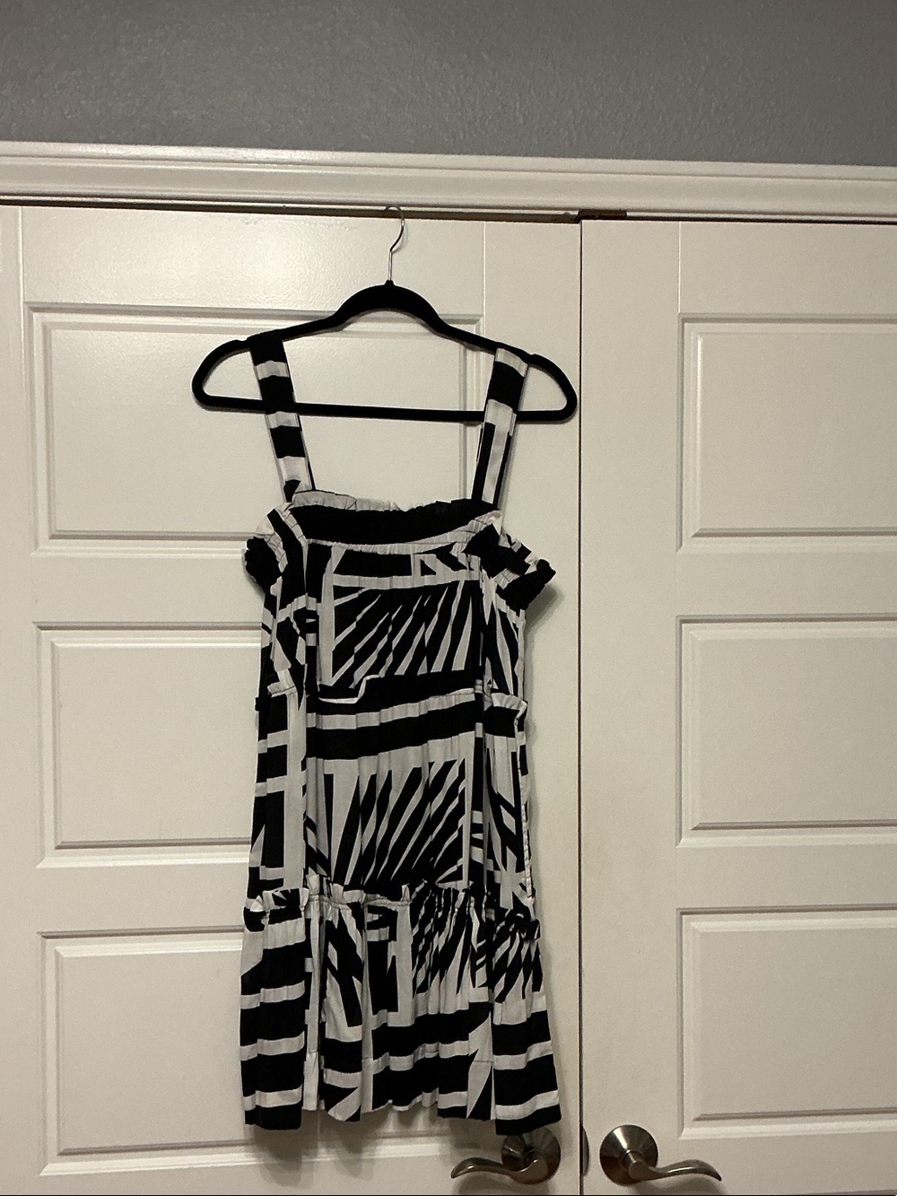 Elan Black and White Striped Midi Dress